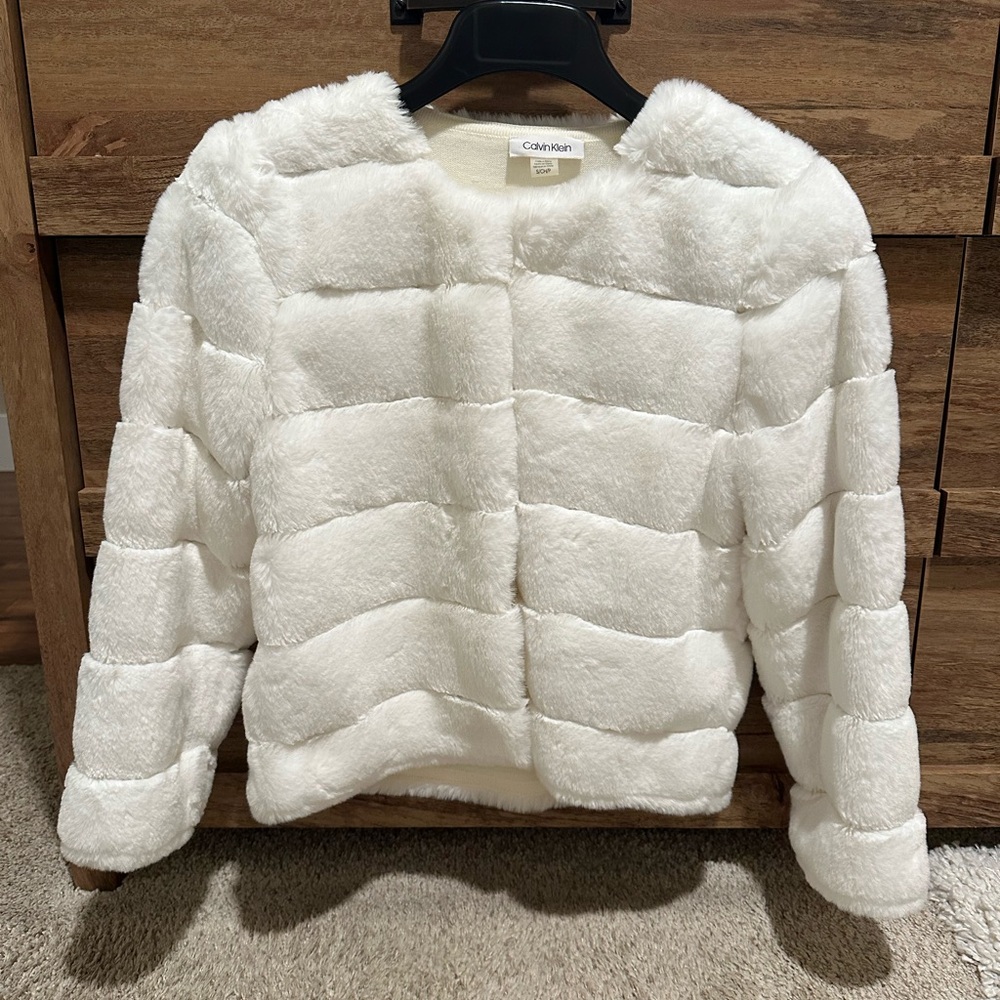 Calvin Klein Cream Faux Fur Jacket